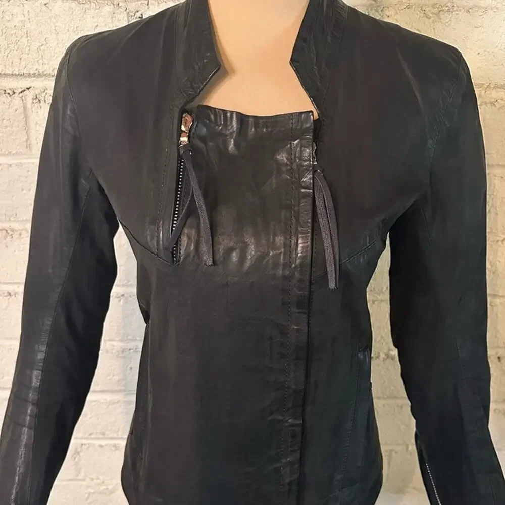 11 By Boris Bidjan Saberi Black Waxed Leather Jacket size XS 90's Grunge Zippers